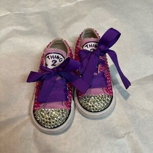 Converse Purple and Pink Sparkle Sneakers with Rhinestones